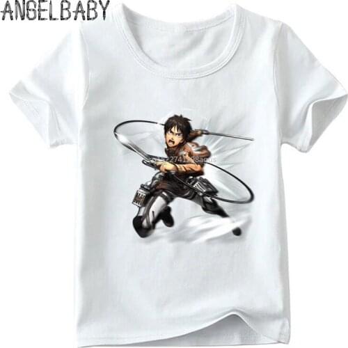 Boys and Girls Japanese Anime Attack On Titan Print Funny T shirt Kids Summer White Tops Children Casual T-shirt,HKP483