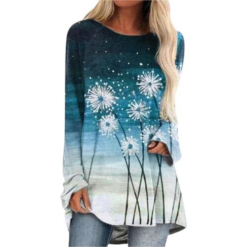 Plus Size Women Long Sleeve Blouse Printed O-neck Blouse Tops Fashion Loose Long Shirt Blouse Лонгслив Женский #G2