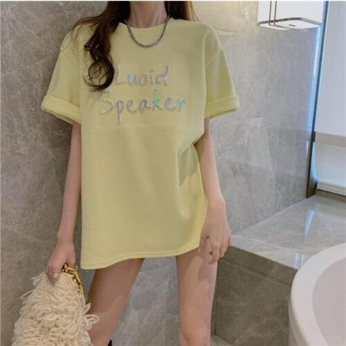 Female T-Shirt Popular News Loose Pink Letter Womens Wear Short Sleeve Casual Summer Student Girl T-Shirt Fashion Jacket Base