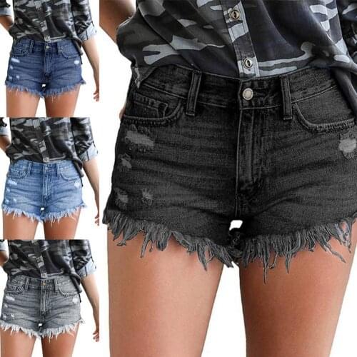 80% Dropshipping!!High Waist Women Shorts Ripped Hole All-matched Single-breasted Tassel Denim Shorts Streetwear