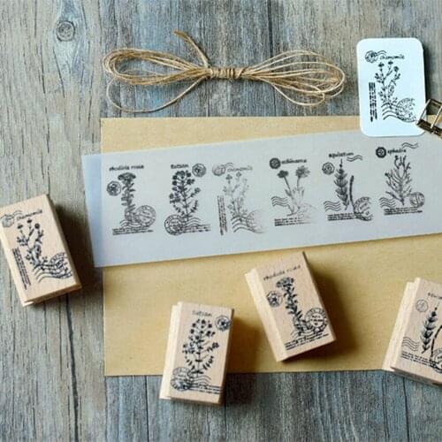 Vintage Herb Plant Decoration wood stamp European retro wind wood stamps postmark diy hand account seal Craft scrapbooking Stamp