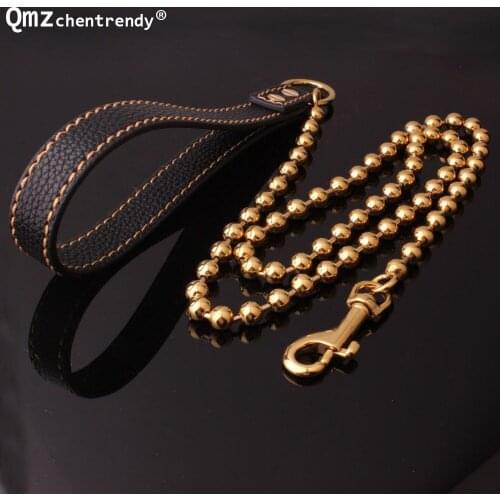 10mm 125cm gold Beads Stainless Steel Slip Collar Beads Chain Dog Training Choke Collar Strong Traction Practical Pets Necklace