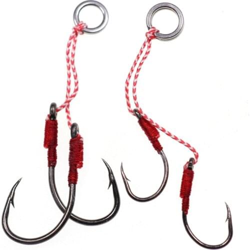 10 Pairs Slow Jigging Cast Assist Twin Hook with Split / Weld Ring Sea Fishing Jig Hooks 1/0 2/0 3/0 4/0