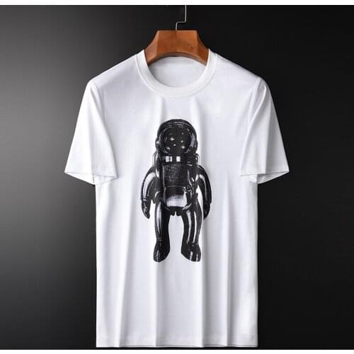 100% Cotton Mens Luxury Astronaut Round Collar Men Plus Size 4xl White Slim Fit Casual T-shirts Man