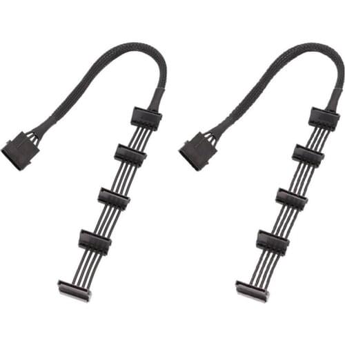 2Pcs Practical Durable PC Server 4 Pins IDE Molex 1 to 5 SATA Power Cable Adapter Splitter Cables 18AWG Black 40cm