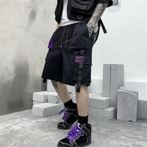 2021 Summer Multi Pockets Techwear Cargo Shorts Mens Harajuku Hip Hop Streetwear Shorts Knee-length Loose Casual Short Pants