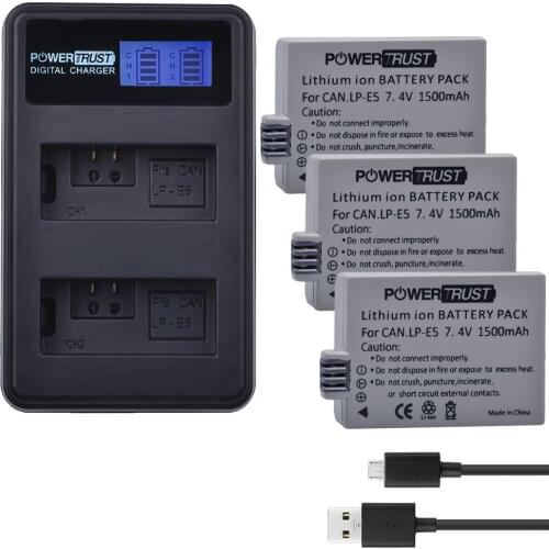 3pcs LP-E5 LPE5 LP E5 Camera Battery akku +LCD Dual USB Charger for Canon EOS 450D 500D 1000D Kiss X3 Kiss F Rebel Xsi