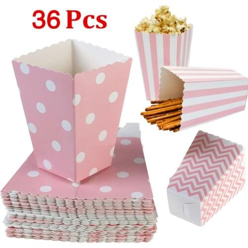 36pcs Pink Popcorn Box Party Supplies Paper Popcorn Boxes Bags Carton Decorative Dinnerware Birthday Baby Shower Wedding Favors