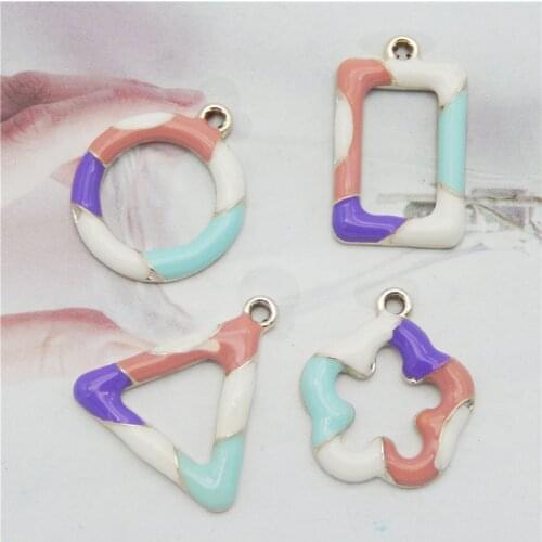 4pcs/pcs Fashion Enamel Alloy Charms Women Geomatric Earrings Pendant Round Triangl F;lowers Bracelet Keychain Mix Fashion Gift