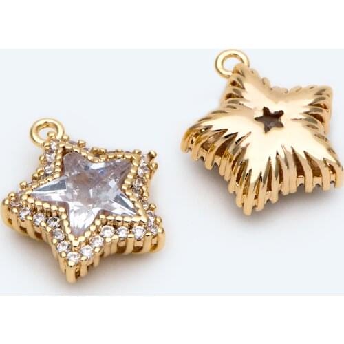 4pcs CZ Paved Gold Star Pendants 14x13mm for Necklace/ Earrings, Charms Jewelry Making Supplies DIY Material Wholesale (GB-2304)
