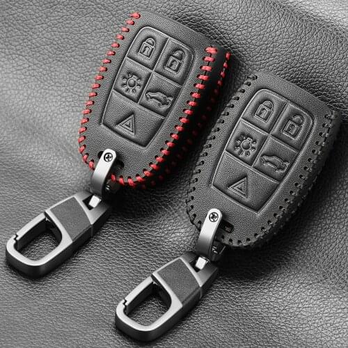 5 Button Genuine Leather Remote Key Case Fob Shell Cover Skin Holder For Volvo XC90 C70 S60 D5 V50 S40 C30