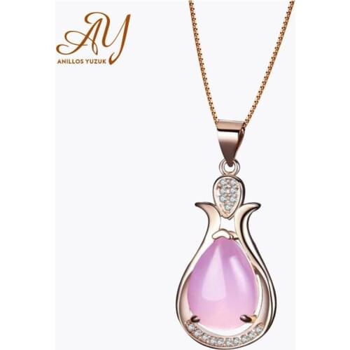 Anillos Yuzuk Authentic 925 Sterling Silver Rose Quartz Pendant Necklace With Box Chain For Women Fine Jewelry Drop Shipping