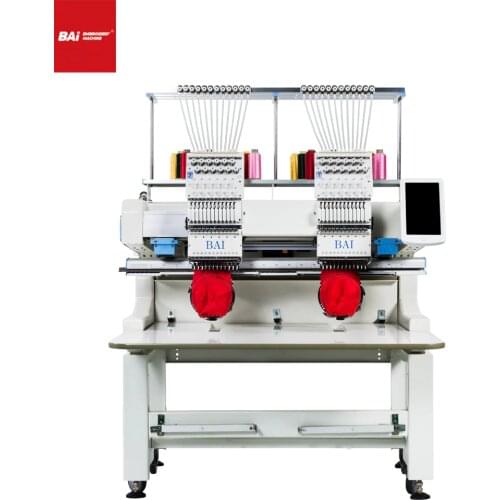 Bai High Quality Industrial 2 Heads Automatic Computerized Embroidery Machine For T-Shirt Hat Patch Towel Flat