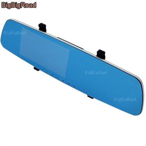 BigBigRoad For bmw x5 e53 e70 f15 x1 x6 e71 Car DVR Blue Screen Rearview Mirror Video Recorder Dual Camera