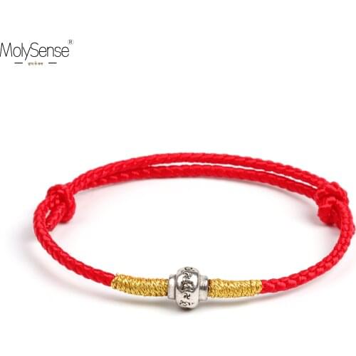 Molysense Handmade Tibetan Om Mani Padme Hum Silver Color Metal Thread Lucky Red Rope Bracelet & Bangles For Women Men Bracelets