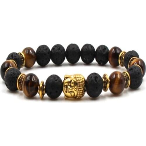 8mm Volcanic Tiger Eye Gemstone Mala Bracelet 7.5 inches Monk Wrist Buddhism Spirituality Unisex Chakras Tibet silver Handmade