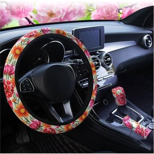 Women Girl Car Steering Wheel For 37-38 CM 14.5"-15" Gear Shift Hand Brake Cover Anti-slip No Inner Ring M Size Wrap Cay Styling