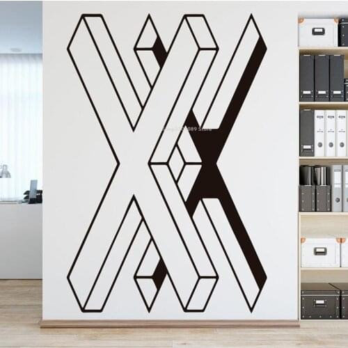 X letter Geometric Wall Stickers Optical Illusion Office Home Decor Sofa background wallpaper Glass door window Art Decal DG413