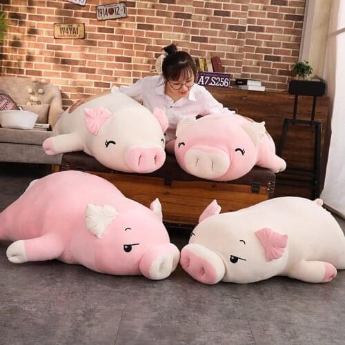 Giant Squishy Pig Stuffed Doll Lying Plush Piggy Toy White Pink Animals Plush Toys Soft Plushie Hand Warmer Blanket Kids Gift