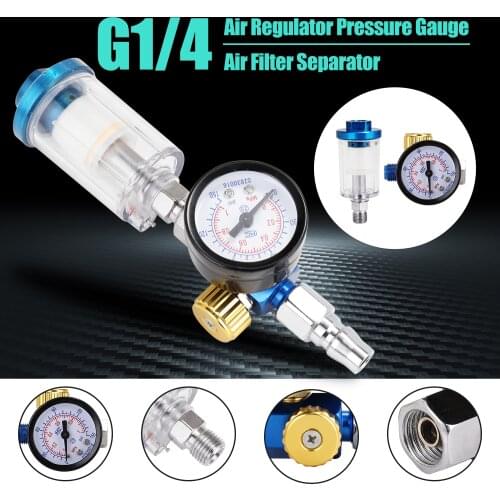 HVLP Spray Air Regulator Pressure Gauge 1/4" Mini Inline Air Filter Separator Adjustable Air Pressure Regulator Gauge