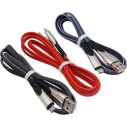 50pcs/lot Durable Micro USB Cable Zinc Alloy Flat Braided Fast Charge Data Cable for Samsung Xiaomi Huawei LG USB 1M Hi-Tensile