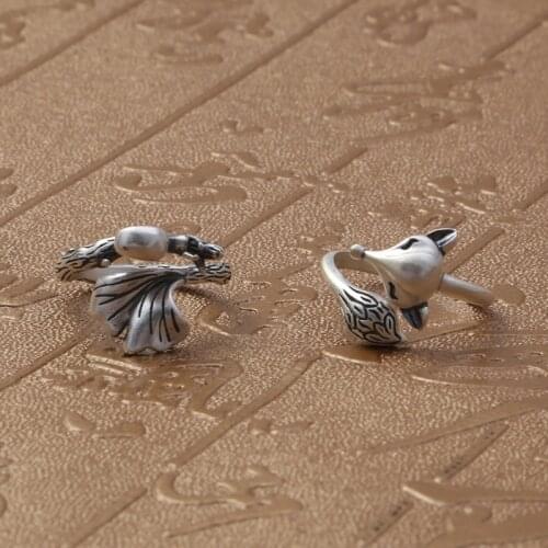 925 Sterling Silver Ring for Women Man Lovers Chinese Style Fox Adjustable Size Animal Design Trendy Engagement Jewelry Rings
