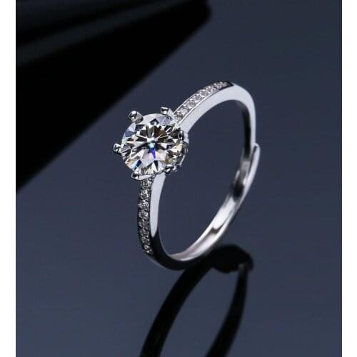 Moissanite Jewelry Diamond Ring Female 1 Carat Sterling Silver Platinum D Color Marriage Proposal Wedding Ring Classic Six-Claw
