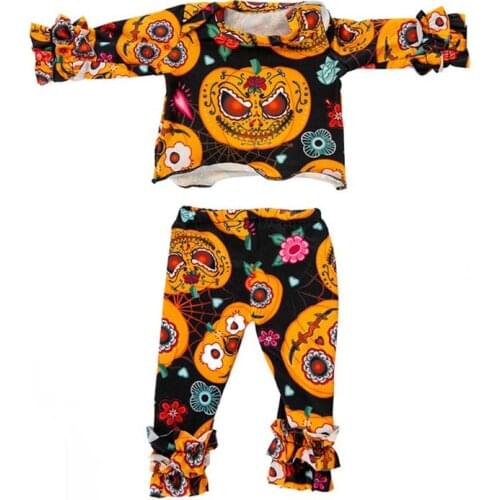Scary Halloween Series Clothes Suit Pumpkin Pattern Long Sleeve Top Pants for 18 Inches America Girl Doll Accessories