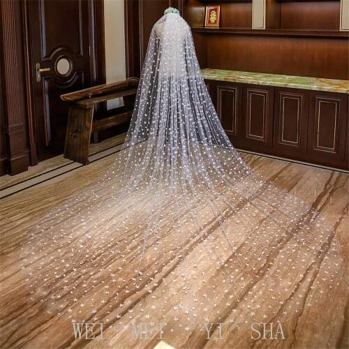 3.5 Meters Full Edge with Lace Bling Sequins Two Layers Long Wedding Veil with Comb White Ivory Bridal Veil 2019