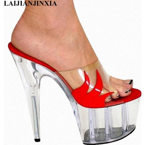 LAIJIANJINXIA Lady Sexy high-heeled slippers 15 cm nightclub shoes yards Size 35-46 party dress shoes womens Dance shoes K-027