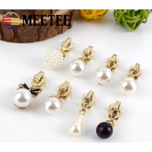 Meetee 5pcs 3# Pearl Puller Metal Zipper Sliders for Metal Zippers DIY Bag Costume Decoration Zip Silder Head Sewing Accessories