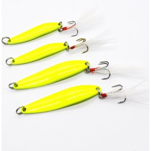 1 Pcs Metal 5/7 /10/13g Luminous Sequins Hooks Feather Fishing Lures Spoon Lure Hard Baits Bass Pike Fishing Tackle L130