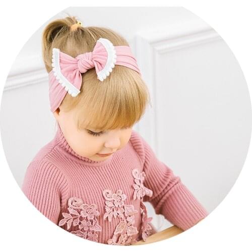 Cute Baby Pompom Trimming Nylon Bow Headbands For Girls Elastic Hair bands Turban Headband Toddler Baby Girls Hair Accessories