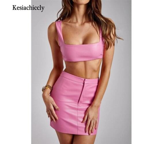 Kesiachiccly PU Faux Leather Strapped Backless Bandage Mini Dresses For Women Party Clothes Sexy Skinny Hot Bodycon Clubwear