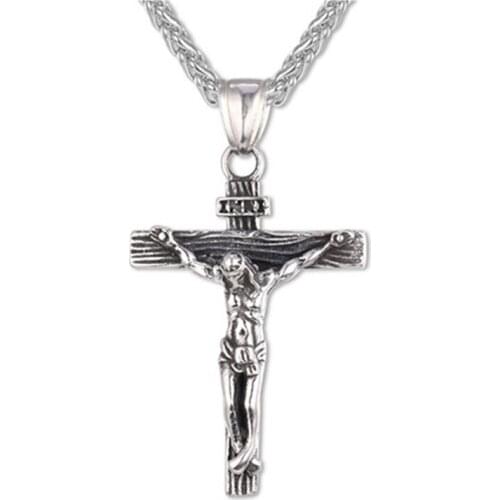 Men Chain Christian Jewelry Necklace Stainless Steel Gifts Vintage Cross Inri Crucifix Jesus Piece Pendant Gold Color Metal