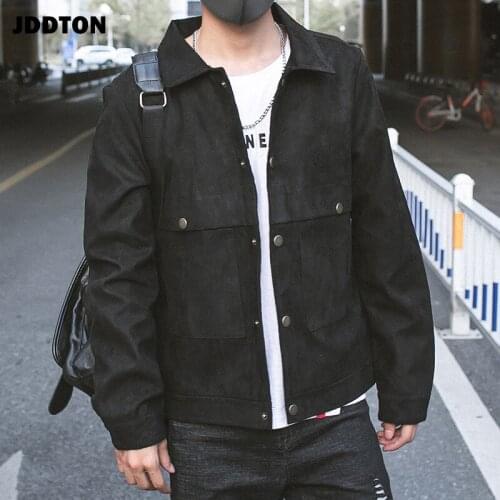 JDDTON New Mens Jacket Autumn Solid Color Man Loose Windbreaker Casual Outwear Fashion Brand Male Suede Loong Sleeve Coat JE299