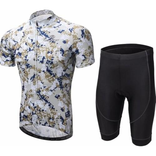 Mens Cycling suit Amur Leopard Cycling Jersey Sets Camouflage Short Sleeves Bicycle Jersey with Pants Sports