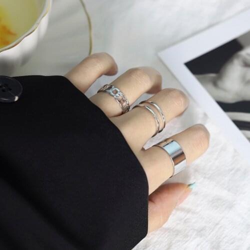 Hiphop/Rock Metal Geometry Circular Punk Rings Set Opening Index Finger Accessories Buckle Joint Tail Ring for Women Jewelry