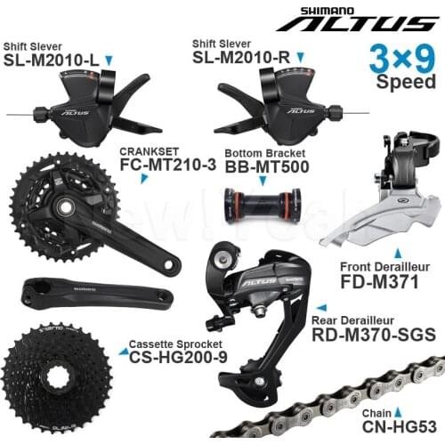 Shimano altus 3x9v Groupset with M2010 Shifter Chain M370 Front/Rear Derailleur MT210 CRANKSET Bottom Bracket MTB ORIGINAL