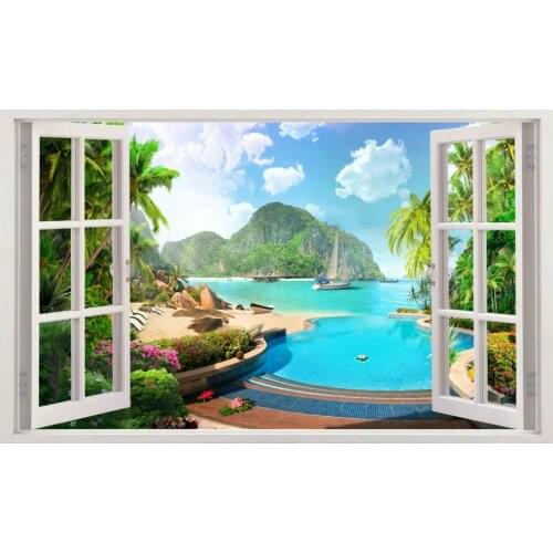 Custom mural on the wall 3d wall paper HD tropical sea view window scenery home decor photo wallpaper in the living room