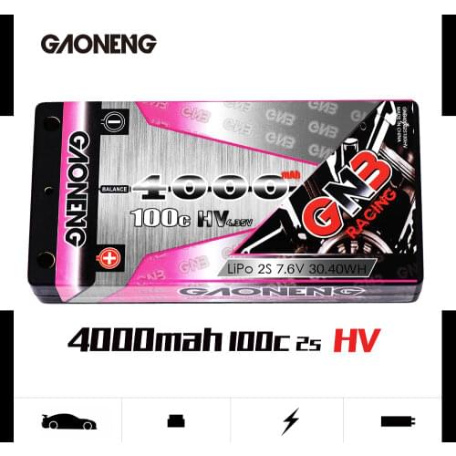 Gaoneng GNB 4000mAh 2S 7.6V 100C/200C low profile Hardcase Super SHORTY HV LiPo Battery pack 4.0mm Deans Plug for RC Car RC Boat
