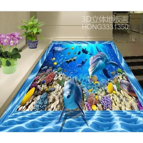 Wallpaper floor mural dolphin Custom Photo self-adhesive 3D floor PVC waterfall floor Home Decoration