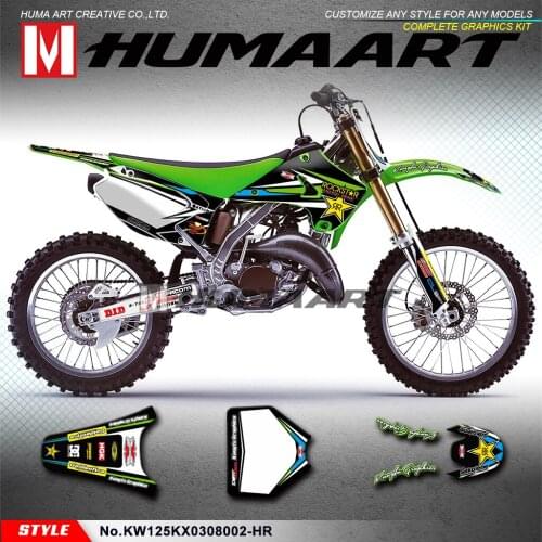 HUMAART Custom Decals Off-Road Stickers Dirt Bike Graphics Kit for KX125 KX250 2003 2004 2005 2006 2007 2008, Green Black