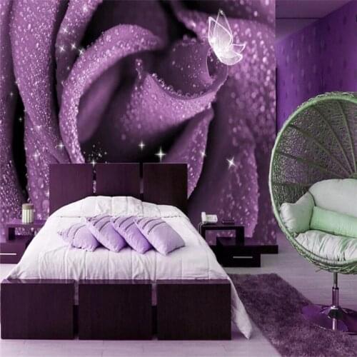 Custom Mural Wallpaper Dreamy Purple Rose Background Wall Painting