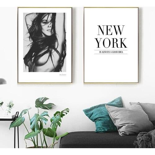 Nordic Simple Black and White Sexy Girl New York with Text English Living Room Decorative Painting Waterproof Quality Poster