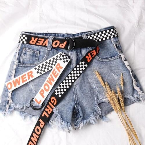 Long Belts Female Girl Power Double Women Belt Fashion Harajuku D Ring Buckle 130cm Printing Letter Canvas Strap For Jeans