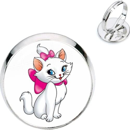 The Aristocats 16mm Glass Cabochon Rings Fashion Jewelry Cute Marie Anime Cat Cartoon Jewelry For Women Men Kids Gift