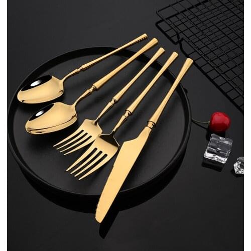 Flatware 304 Stainless Steel Cutlery Set Unique 5Pcs Gold Dinnerware Mirror Polish Silverware Set Knife Fork Spoon Tableware Set
