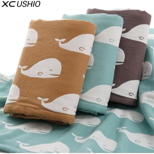 100% Cotton Three-layer Gauze Absorbent Soft Baby Blanket Healthy Child Bath Towel XC USHIO 70*140cm Whale Pattern Bath Towel