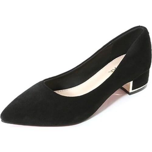 Ladies Flock Sequined Low Heels Flock Shoes Shallow Mouth OL Shoes Chinese size 43-34 Elegant Slip-On Grey Black Red Pink Plain